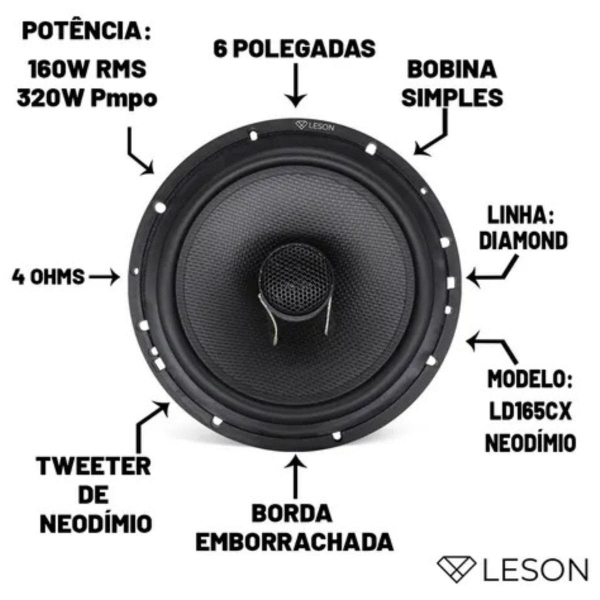Par Alto Falantes 6 Pol Coaxial Tweeter Neodímio 320w Leson