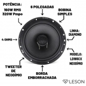 Par Alto Falantes 6 Pol Coaxial Tweeter Neodímio 320w Leson