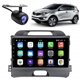Central Multimídia Android 2 Din Kia Sportage Moldura 9" Câmera Ré Grafite