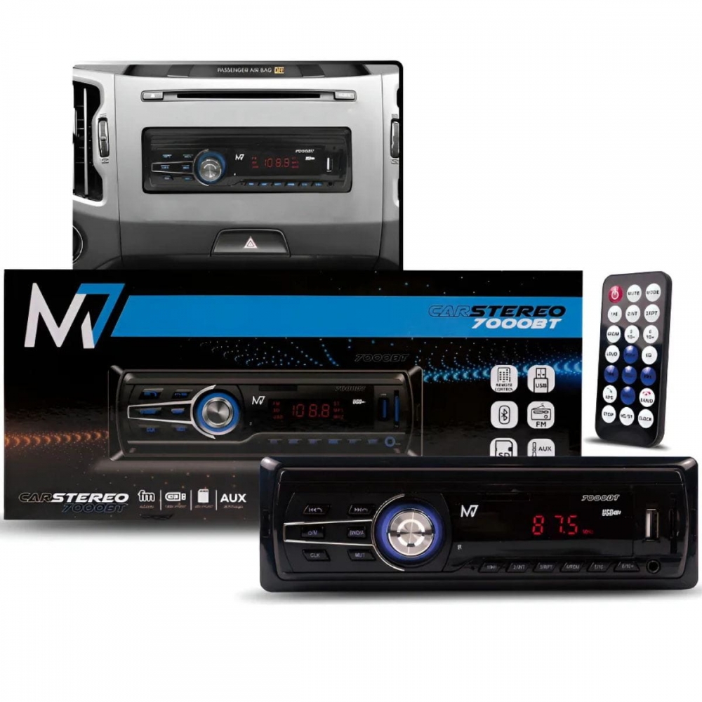 Rádio Automotivo Bluetooth Mp3 Fm Usb Sd Som 7000bt M7 Preto