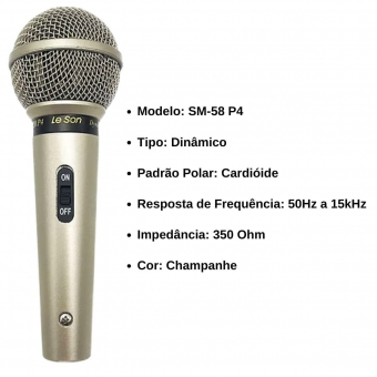 Kit Microfone Dinâmico Leson SM-58 P4 Champanhe 3 unidades