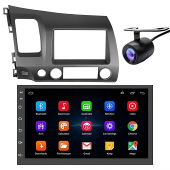 Central Multimidia Android Auto New Civic Moldura + Câm Cinza