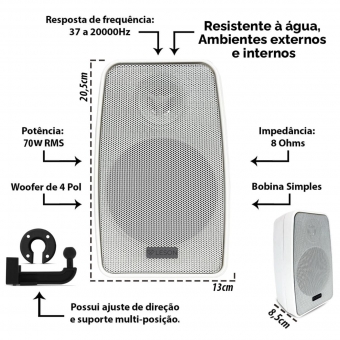 Kit 4 Caixas Som Ambiente Resistente a Água 140w + Receiver
