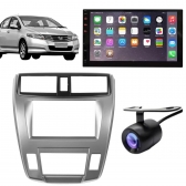 Central Multimídia 2 Din Mp5 Honda City LX Câmera Moldura Tela Prata