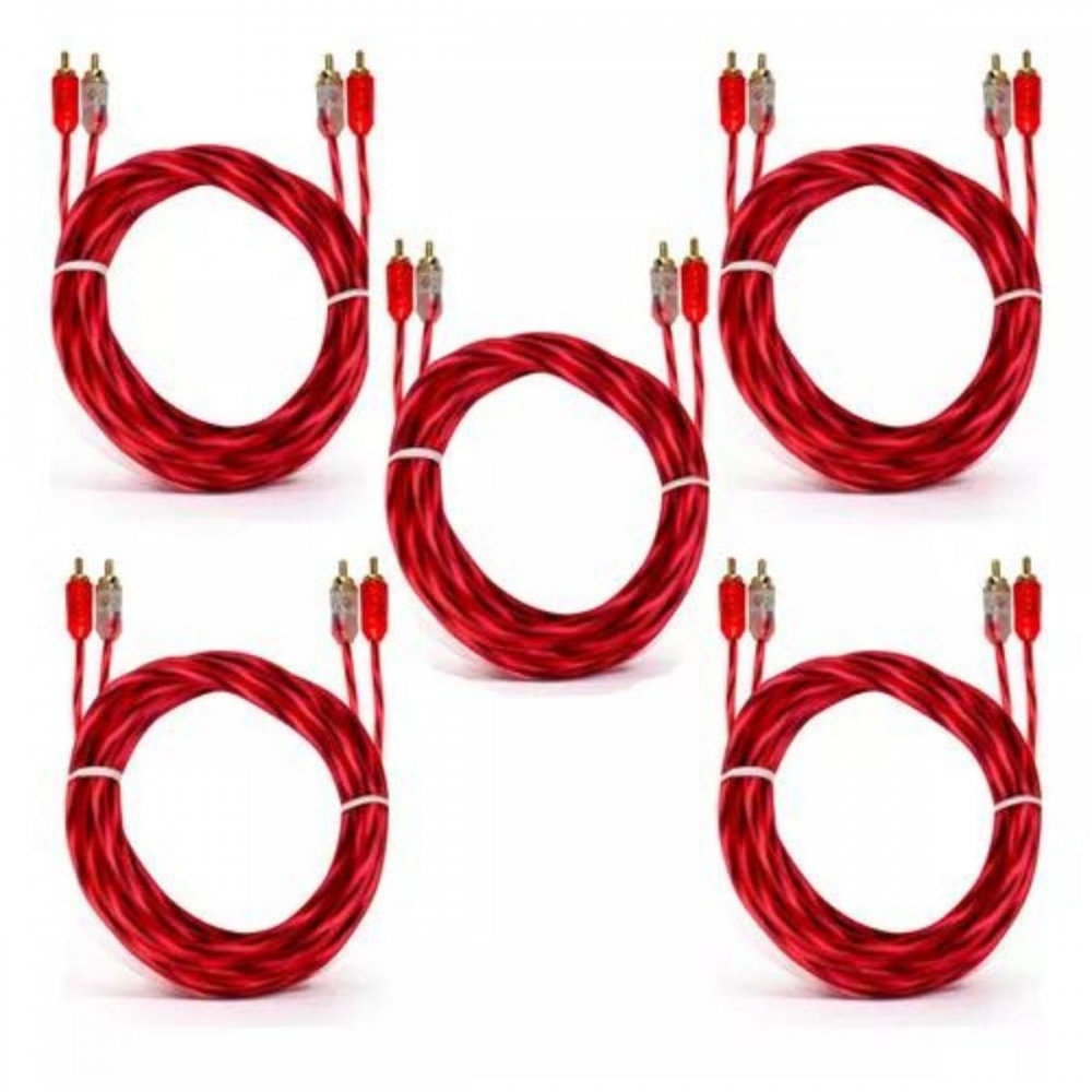 5 Cabos Rca Som Automotivo Cristal Matte 1m Injetado 4mm