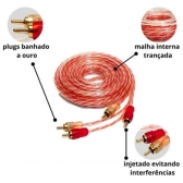 Kit 1 Cabo Rca Dupla Blindagem Injetado 5mts + 2 Rca Y 2m1f