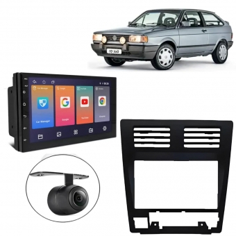 Central Multimidia Android Auto Gol G1 CL Moldura + Câm Preto Fosco