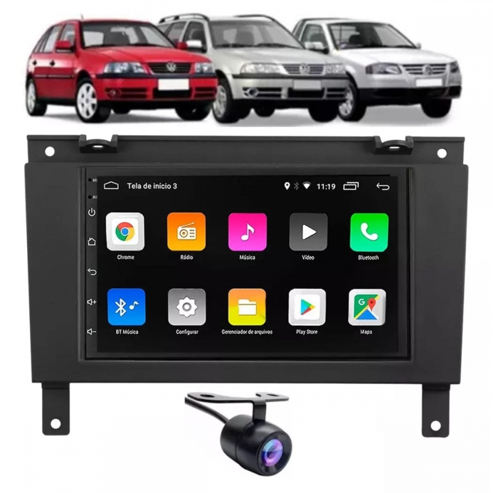 Central Multimidia Android Auto Parati G3 Moldura + Câm Preto