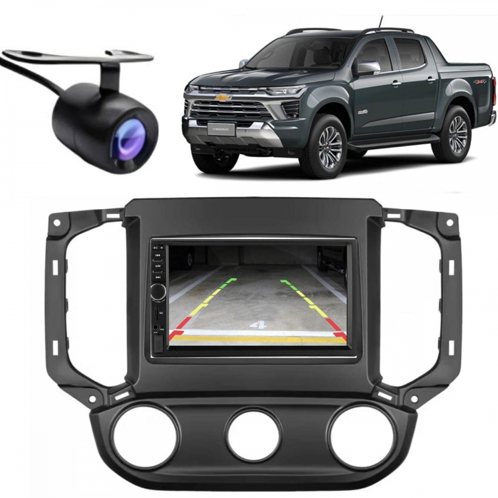 Central Multimídia 2 Din Mp5 GM S10 Câmera Moldura PT