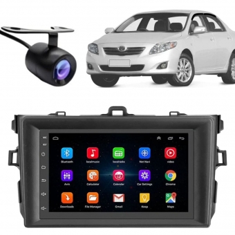 Central Multimidia Android Auto Toyota Corolla Moldura + Câm Cinza
