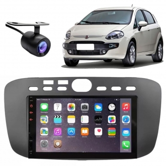Central Multimídia 2 Din Mp5 Fiat Linea Câmera Moldura Tela PT Fosco
