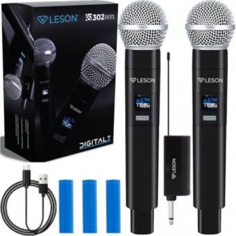 Par Microfones Sem Fio LS302 PK 2.4 Duplo Recarregavel Leson