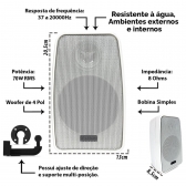 Kit Par Caixa Som Ambiente Resistente a Água 140w + Receiver
