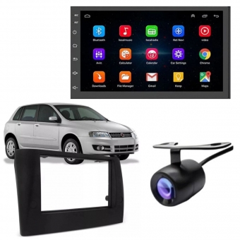 Central Multimidia Android Auto Fiat Stilo Moldura + Câm Preto