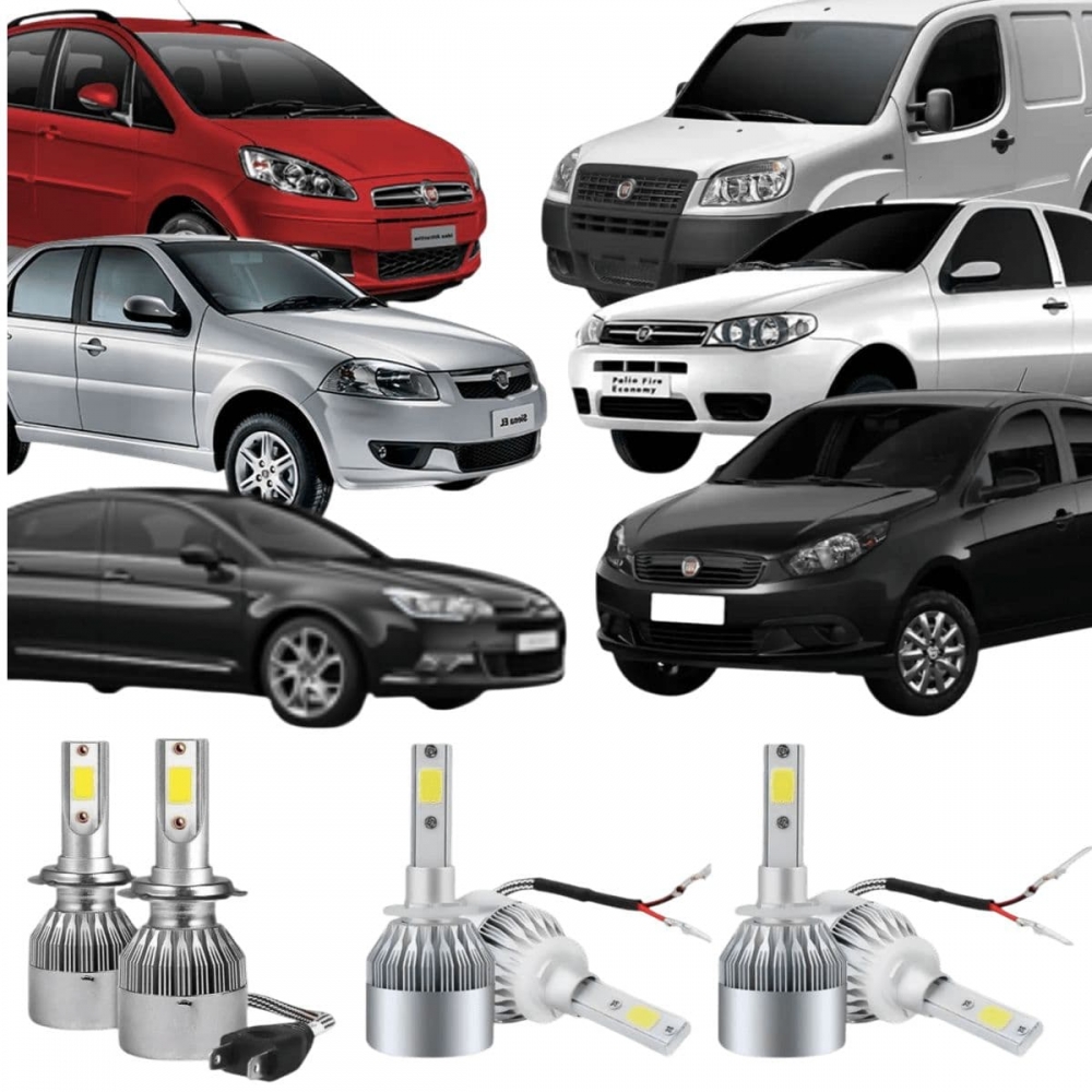 Kit Lâmpadas Led Fiat Renault GM Farol Alto Baixo e Milha
