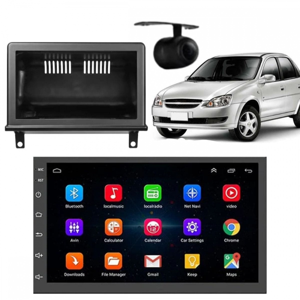 Central Multimidia Android Auto Corsa Hatch Moldura + Câm