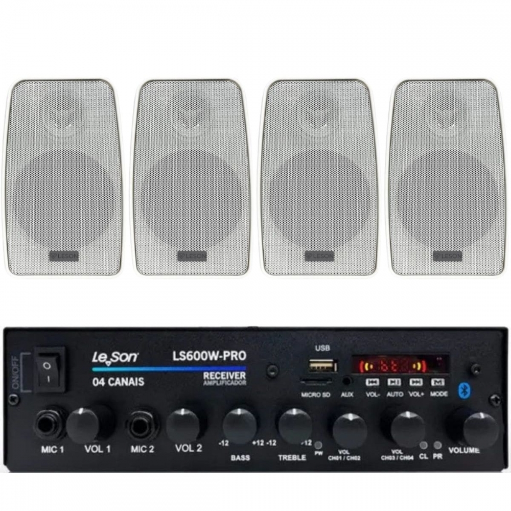 Kit 4 Caixas Som Ambiente Resistente a Água 140w + Receiver