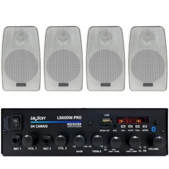 Kit 4 Caixas Som Ambiente Resistente a Água 140w + Receiver