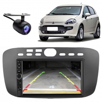 Central Multimídia 2 Din Mp5 Fiat Linea Câmera Moldura PT Fosco
