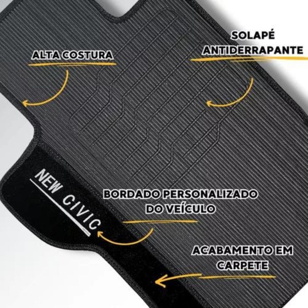 Kit Tapete Emborrachado New Civic 2007 até 2013 3 Peças