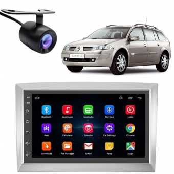 Central Multimidia Android Auto Mégane Grand Tour Moldura + Câm Prata
