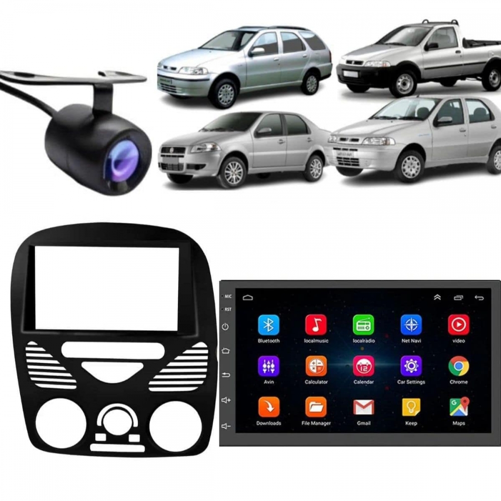 Central Multimidia Android Auto Siena G2 Moldura + Câm Preto