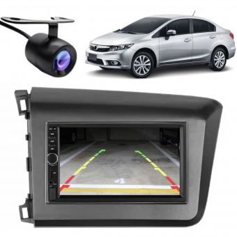 Central Multimídia 2 Din Mp5 Honda New Civic Câmera Moldura Grafite