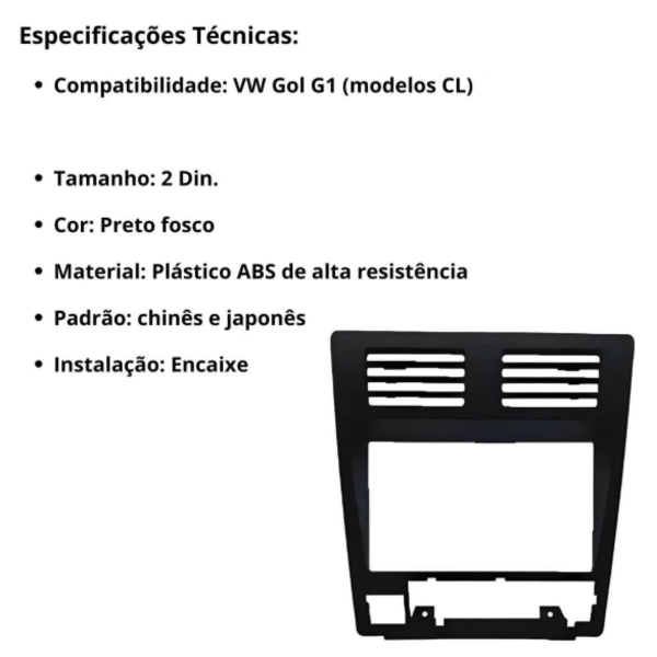 Central Multimídia 2 Din Mp5 Gol G1 CL Câmera Moldura