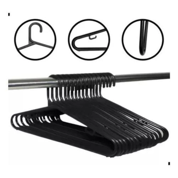 Kit 100 Cabides Preto 8mm Adulto Reforçado Para Roupas
