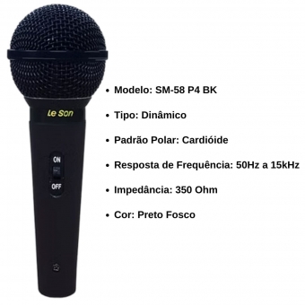 Kit Microfone Dinâmico Leson SM-58 P4 BK Preto Fosco 3 unidades
