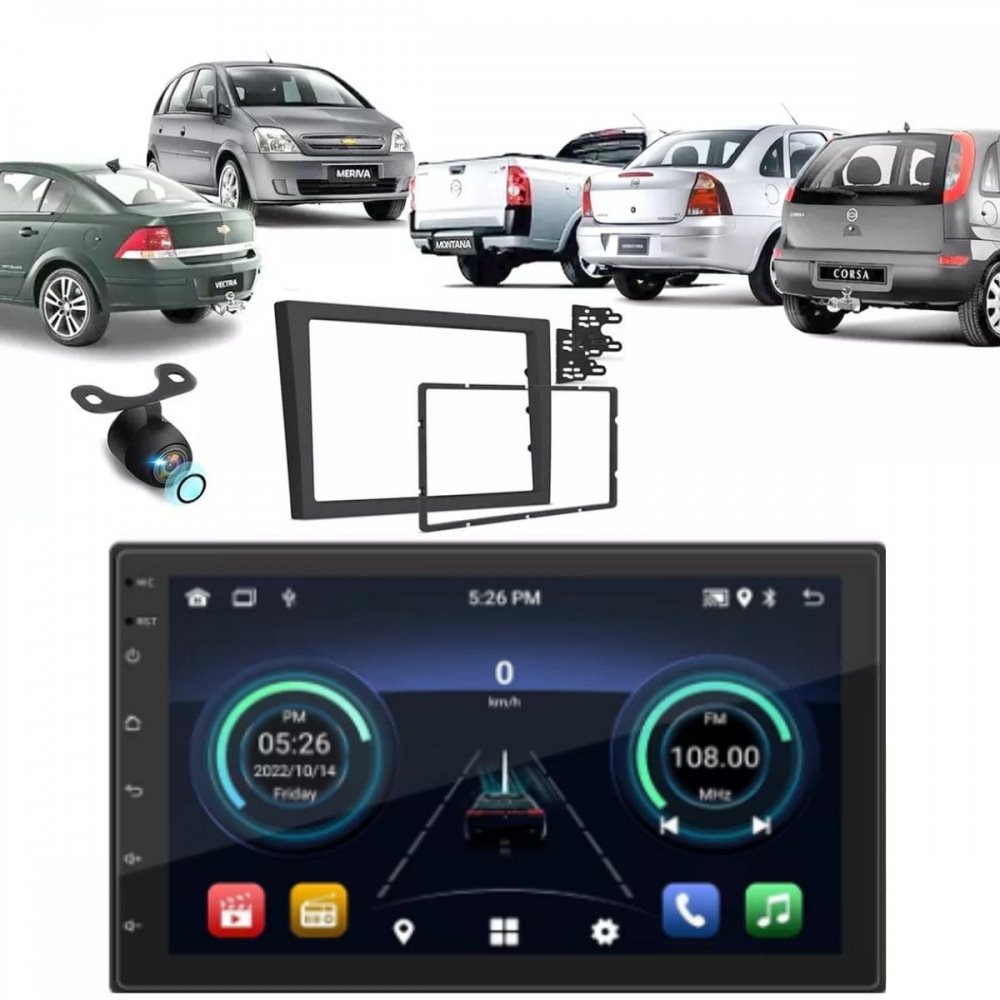 Central Multimidia Android Auto GM Corsa Moldura + Câm
