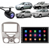 Central Multimidia Android Auto Siena G2 Moldura + Câm Cinza Brilhante