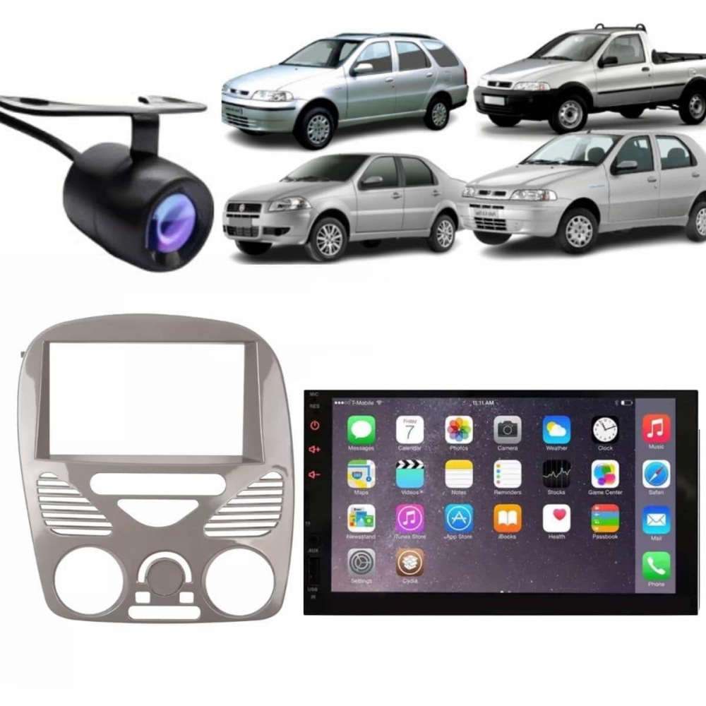 Central Multimídia Mp5 Fiat Palio G3 Câmera Moldura Tela Cinza Brilhante
