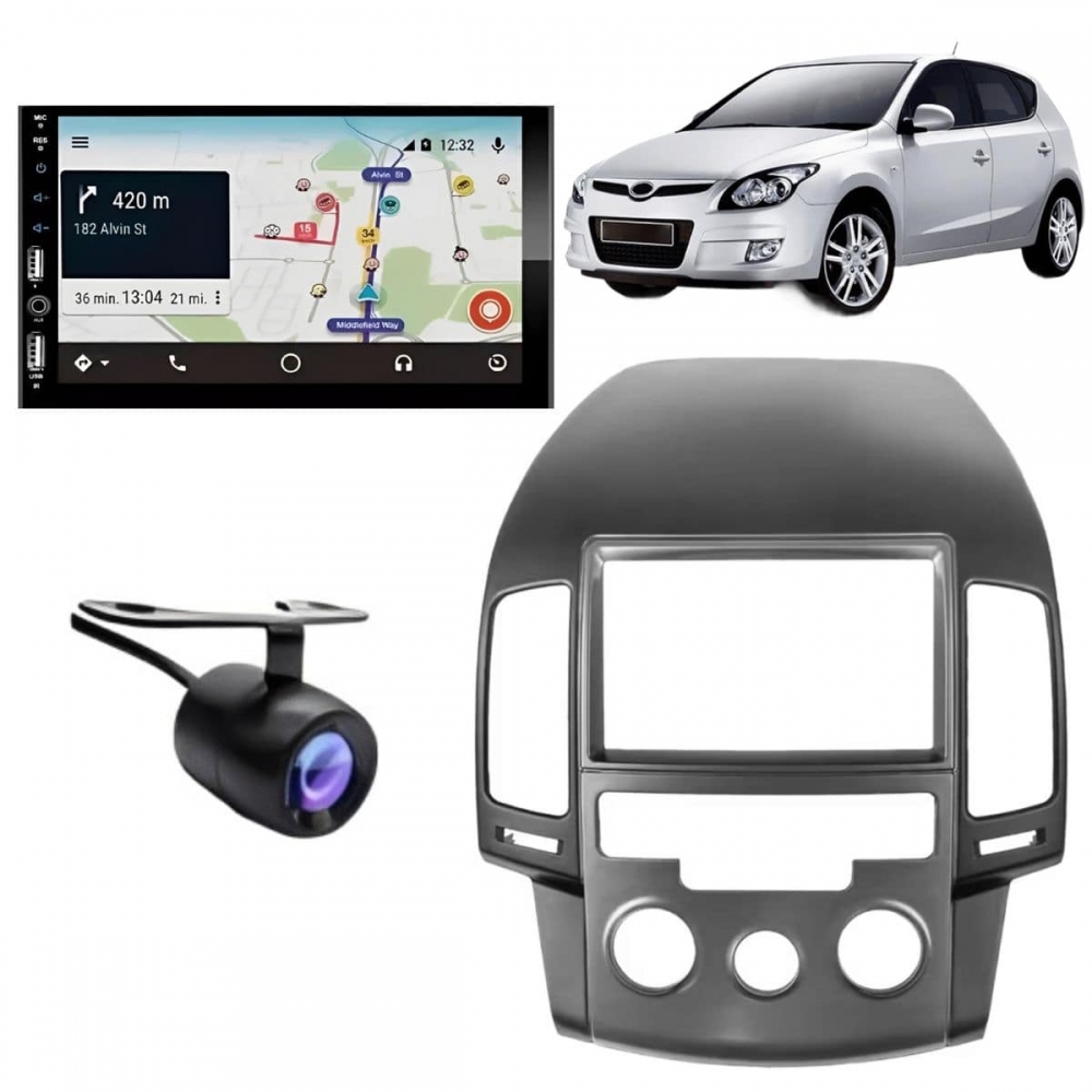 Central Multimídia Carplay Android I30 Moldura + Câmera PT