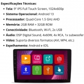 Multimídia Android Carplay 9p 2+32Gb Quadcore Gol Voyage G6