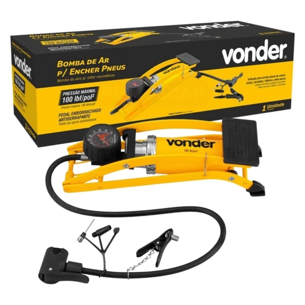 Bomba De Ar Com Pedal E Manômetro Vonder Amarelo