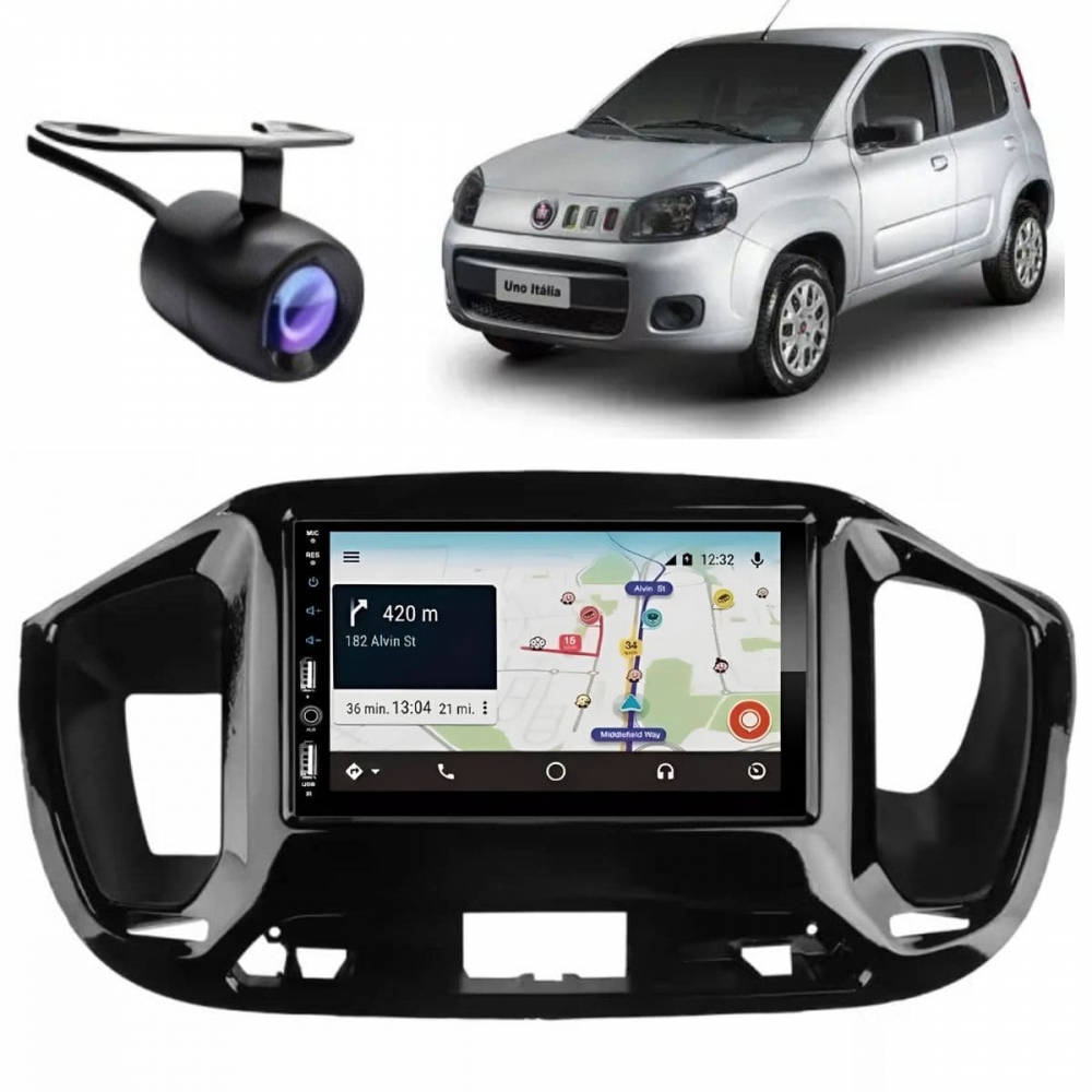 Central Multimídia Carplay Android Uno Vivace Moldura + Câmera BP