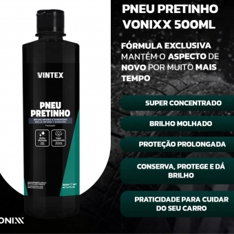 Pneu Pretinho Brilha Pneus 500ML + Aplicador Pretinho Vintex