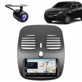 Central Multimídia Carplay Android Grand Siena Moldura + Câmera PT Fosco