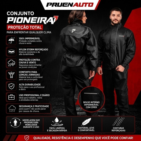 Capa De Chuva Em Nylon Moto Motoqueiro Impermeável Pioneira - Masculino