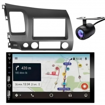 Central Multimídia Carplay Android New Civic Moldura + Câmera Cinza