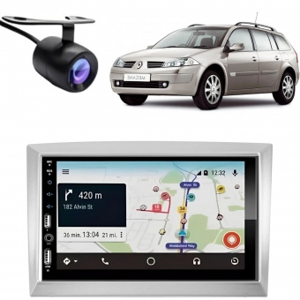 Central Multimídia Carplay Android Mégane Grand Tour Moldura + Câmera Prata