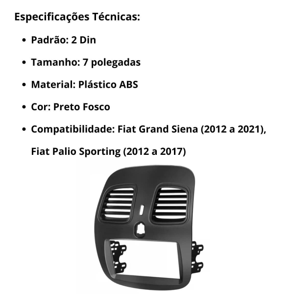Central Multimídia 2 Din Mp5 Grand Siena Câmera Moldura PT Fosco