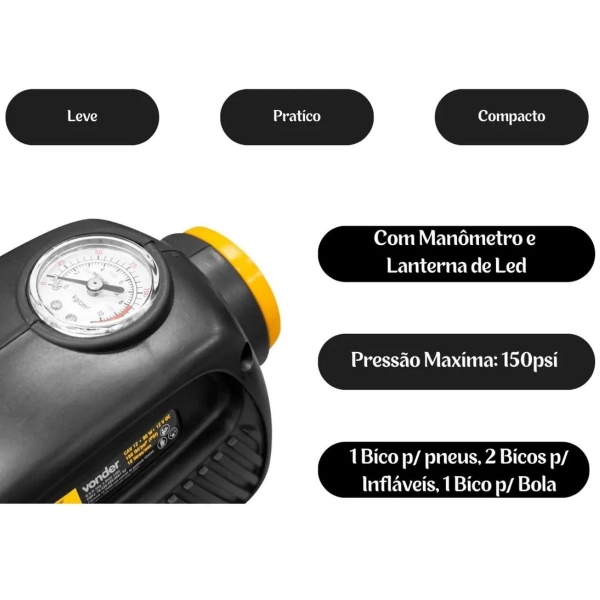 Mini Compressor De Ar 12v Pneu Carro Moto Bike Portatil 12v