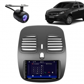 Central Multimidia Android Auto Grand Siena Moldura + Câm Preto Fosco