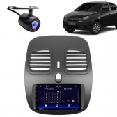 Central Multimidia Android Auto Grand Siena Moldura + Câm Preto Fosco