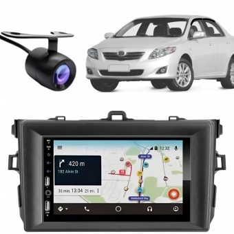 Central Multimídia Carplay Android Corolla Moldura + Câmera Cinza