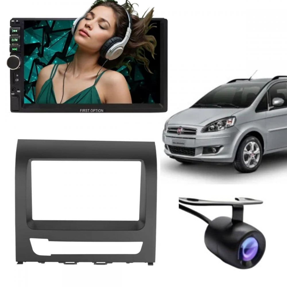 Central Multimídia 2 Din Mp5 Fiat Idea Câmera Moldura PT