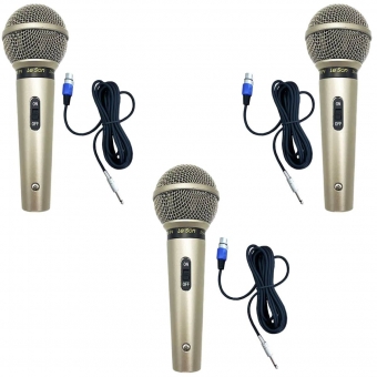 Kit Microfone Dinâmico Leson SM-58 P4 Champanhe 3 unidades