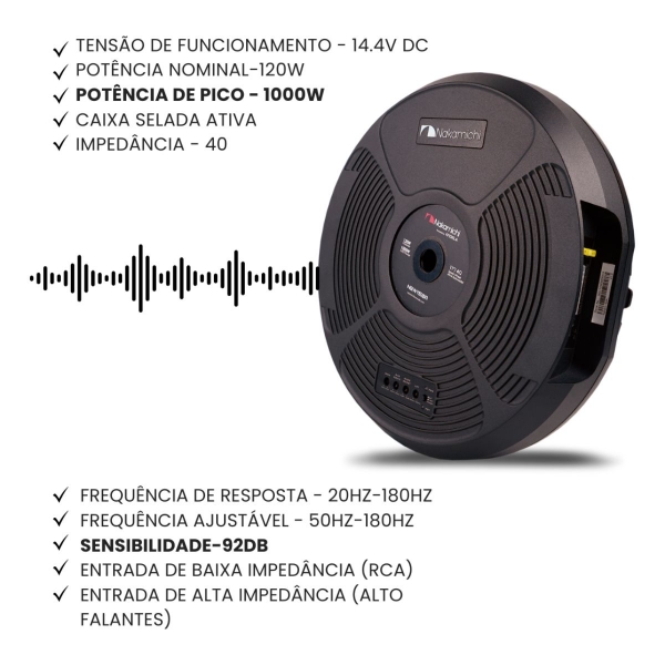 Auto Falante Subwoofer 1000w Estepe Amplificado Nakamichi